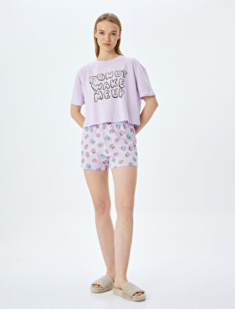 Pamuklu Baskılı Şortlu Pijama Takımı