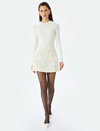 Fiyonk Aplike Detaylı Viskon Slim Fit Bisiklet Yaka Uzun Kollu Tişört