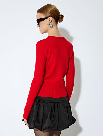 Koton X Sibil Çetinkaya - Uzun Kollu Önü Bağlamalı Fiyonklu Triko Hırka 