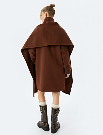 Şal Yaka Fermuarlı Çıtçıt Düğmeli Astarlı Cep Detaylı Kaban