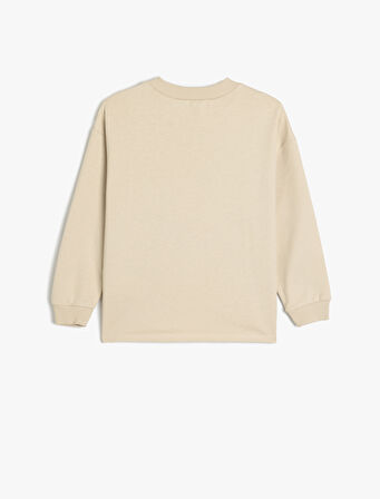 Oversize Sweatshirt Uzun Kollu Bisiklet Yaka Baskı Detaylı Pamuklu