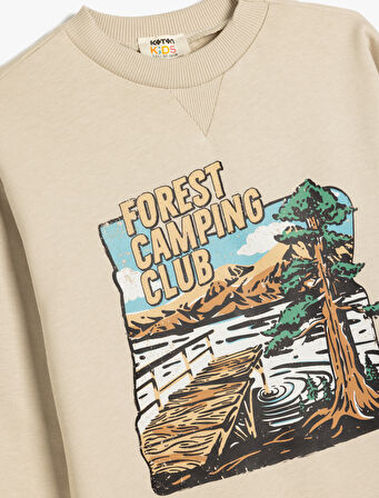 Oversize Sweatshirt Uzun Kollu Bisiklet Yaka Baskı Detaylı Pamuklu