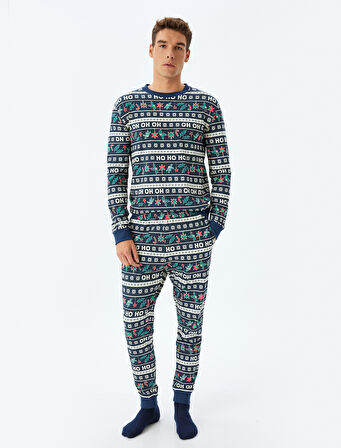 Yılbaşı Temalı Rahat Kesim Pamuklu Örme Pijama Seti