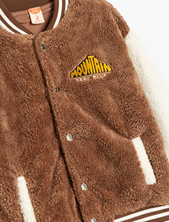 Uzun Kollu Pamuk Astarlı Yuvarlak Yaka Peluş Kolej Mont 