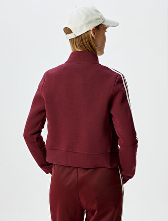 Fermuarlı Crop Sweatshirt Biyeli Dik Yaka Şardonlu 