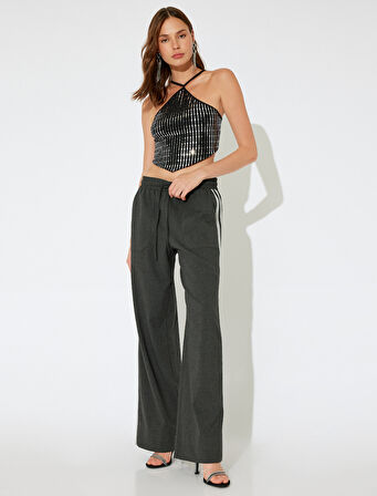 Koton X İnji - Bol Paça Pantolon Beli Lastikli Şerit Detaylı Cepli