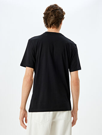 Kısa Kollu Bisiklet Yaka Pamuklu Baskılı Tişört