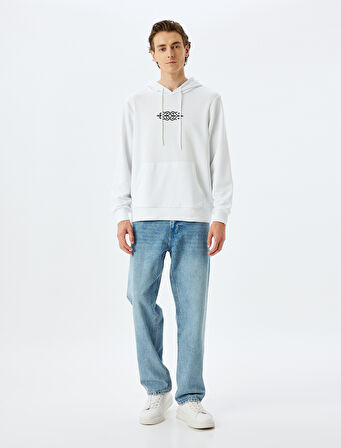 Kapşonlu Pamuklu Baskılı Sweatshirt