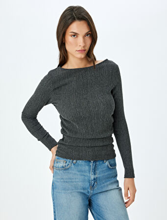 Bisiklet Yaka Dokulu Uzun Kollu Slim Fit Tişört