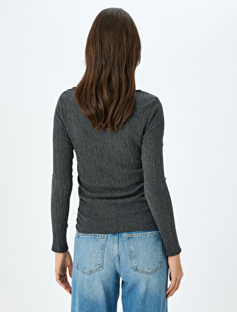 Bisiklet Yaka Dokulu Uzun Kollu Slim Fit Tişört