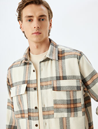 Uzun Kollu Kapaklı Cep Detaylı Kışlık Pamuk Karışımlı Oduncu Gömleği