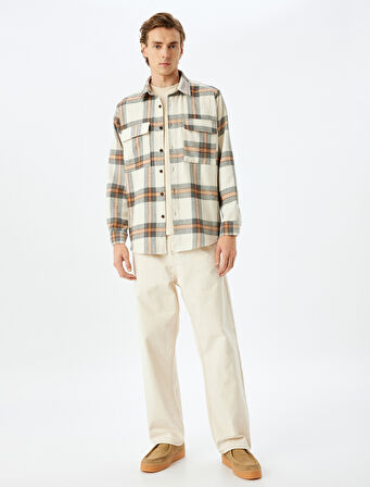 Uzun Kollu Kapaklı Cep Detaylı Kışlık Pamuk Karışımlı Oduncu Gömleği