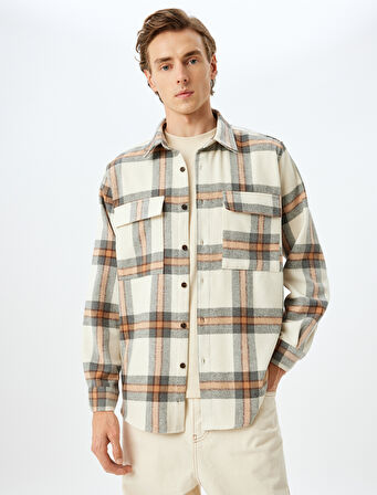 Uzun Kollu Kapaklı Cep Detaylı Kışlık Pamuk Karışımlı Oduncu Gömleği