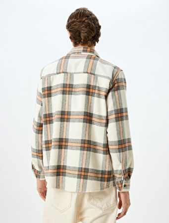 Uzun Kollu Kapaklı Cep Detaylı Kışlık Pamuk Karışımlı Oduncu Gömleği