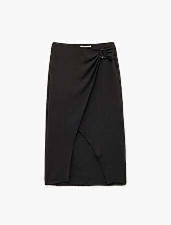 Metal Aksesuarlı Kruvaze Midi Etek