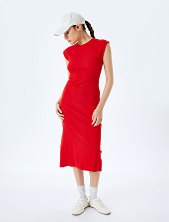 Kolsuz Bisiklet Yaka Slim Fit Midi Elbise