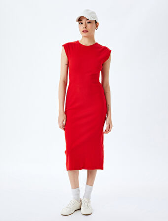 Kolsuz Bisiklet Yaka Slim Fit Midi Elbise