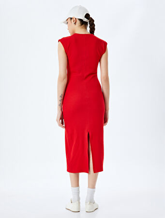 Kolsuz Bisiklet Yaka Slim Fit Midi Elbise