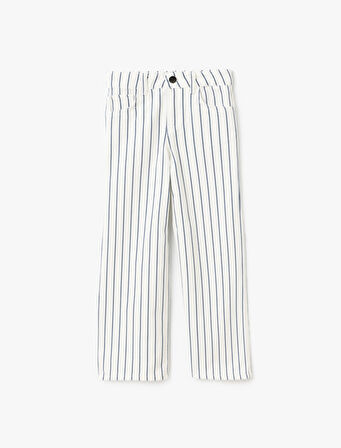 Pamuklu Çizgili Bol Paça Denim Pantolon