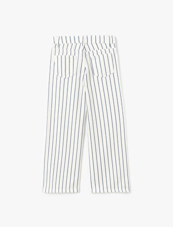 Pamuklu Çizgili Bol Paça Denim Pantolon
