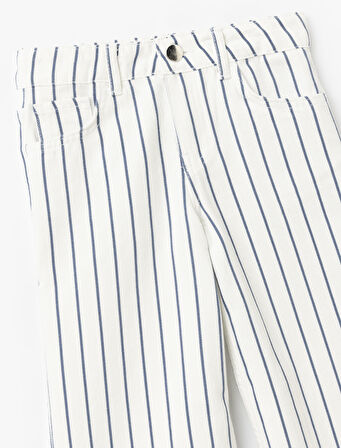Pamuklu Çizgili Bol Paça Denim Pantolon