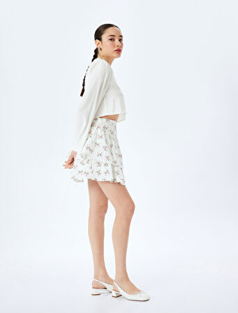 Volanlı Çiçekli Mini Şort Etek