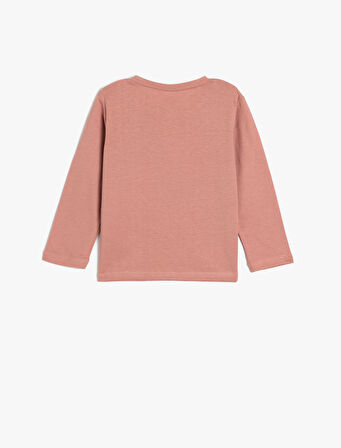 Tişört Uzun Kollu Bisiklet Yaka Slogan Baskılı Pamuklu