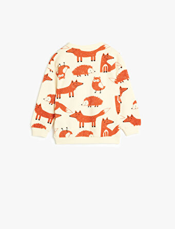 Hayvan Desenli Uzun Kollu Pamuklu Şardonlu Sweatshirt