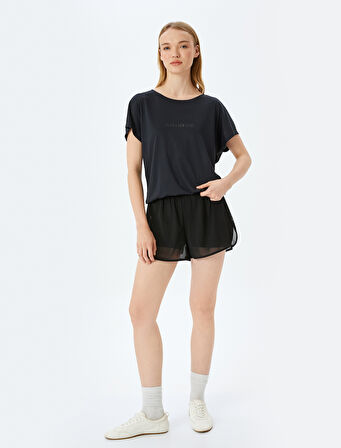 Bisiklet Yaka Kısa Kollu Oversize Baskılı Modal Spor Tişört