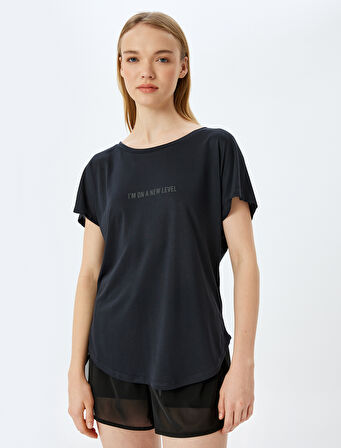 Bisiklet Yaka Kısa Kollu Oversize Baskılı Modal Spor Tişört