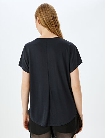 Bisiklet Yaka Kısa Kollu Oversize Baskılı Modal Spor Tişört