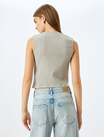 Dokulu Düğmeli V Yaka Yelek 