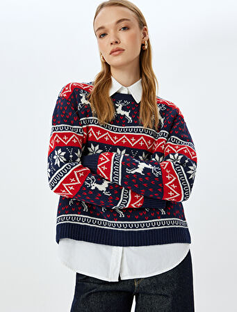 Bisiklet Yaka Uzun Kollu Yılbaşı Kazağı