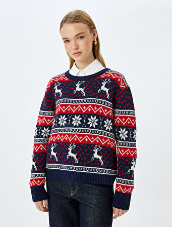 Bisiklet Yaka Uzun Kollu Yılbaşı Kazağı