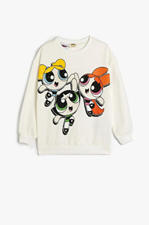Koton Kız Çocuk Powerpuff Girls Sweatshirt Lisanslı Uzun Kollu Bisiklet Yaka Şardonlu