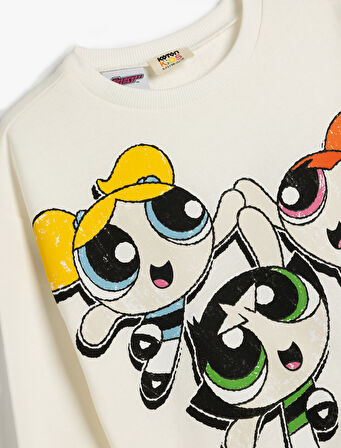 Powerpuff Girls Sweatshirt Lisanslı Uzun Kollu Bisiklet Yaka Şardonlu