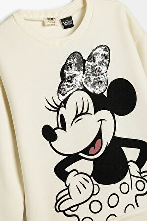 Koton Kız Çocuk Minnie Mouse Sweatshirt Lisanslı Pullu Payetli Uzun Kollu Bisiklet Yaka Şardonlu