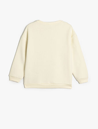 Minnie Mouse Sweatshirt Lisanslı Pullu Payetli Uzun Kollu Bisiklet Yaka Şardonlu