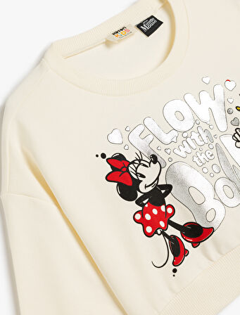 Minnie Mouse Sweatshirt Lisanslı Uzun Kollu Bisiklet Yaka Şardonlu