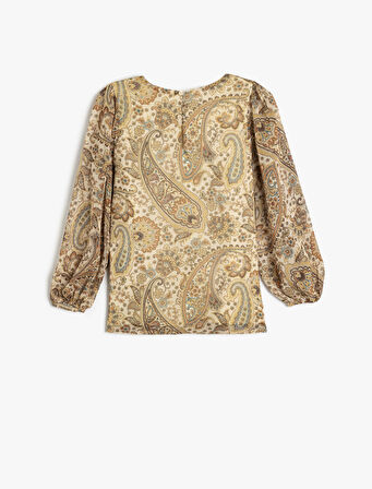 Fırfırlı Bluz Uzun Kollu Yuvarlak Yaka Manşetleri Lastikli