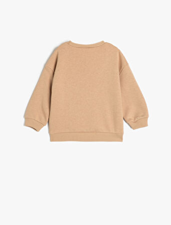 Sweatshirt Ayıcık Baskılı Uzun Kollu Bisiklet Yaka Pamuklu Şardonlu 