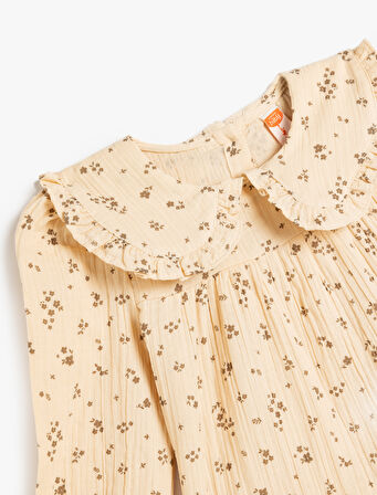 Çiçekli Bebe Yaka Bluz Müslin Kumaş Uzun Kollu Pamuklu