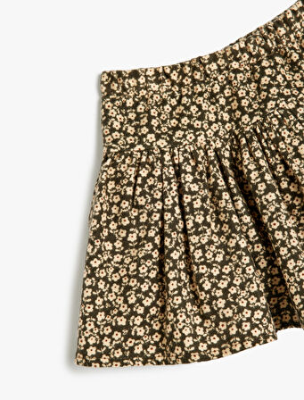 Pamuklu Pileli Çiçek Desenli Beli Lastikli Etek