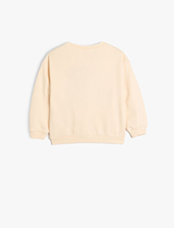 Sweatshirt Uzun Kollu Bisiklet Yaka Baskılı ve Aplike Detaylı Şardonlu