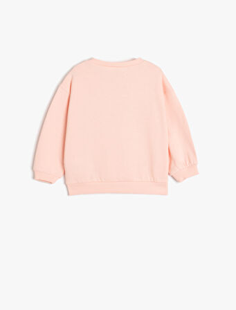 Sweatshirt Uzun Kollu Çiçek Baskılı Bisiklet Yaka Şardonlu Pamuklu