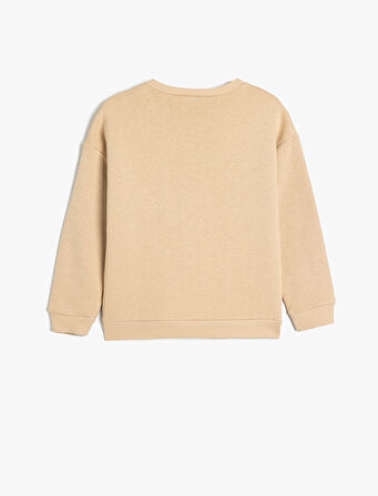 Oversize Sweatshirt Köpek Baskılı Uzun Kollu Bisiklet Yaka Şardonlu