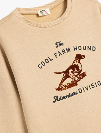 Oversize Sweatshirt Köpek Baskılı Uzun Kollu Bisiklet Yaka Şardonlu