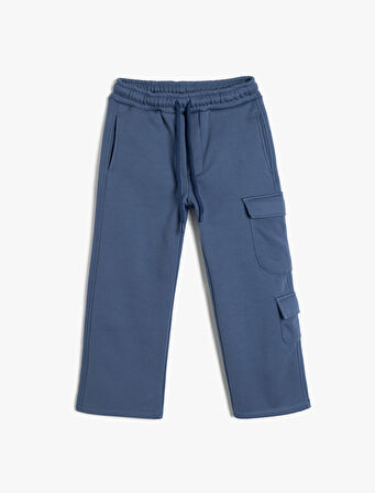 Oversize Eşofman Altı Kargo Cep Detaylı Beli Bağcıklı Pamuk Karışımlı