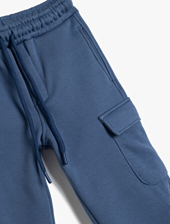 Oversize Eşofman Altı Kargo Cep Detaylı Beli Bağcıklı Pamuk Karışımlı