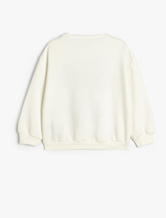 Fiyonklu Sweatshirt Pullu Payetli Uzun Kollu Bisiklet Yaka Şardonlu